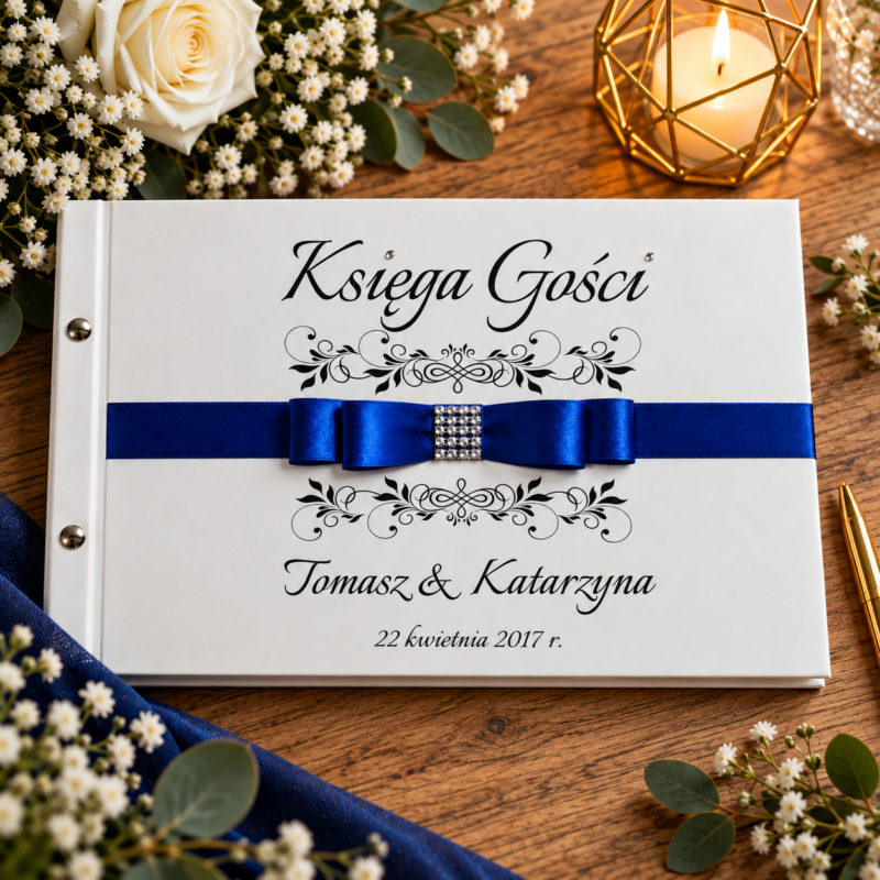 Księga gości weselnych z ankietami i kokardą KG07