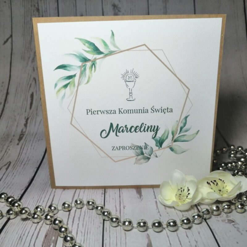 Zaproszenia komunijne RUSTYKALNE, kwiatowe ZK13