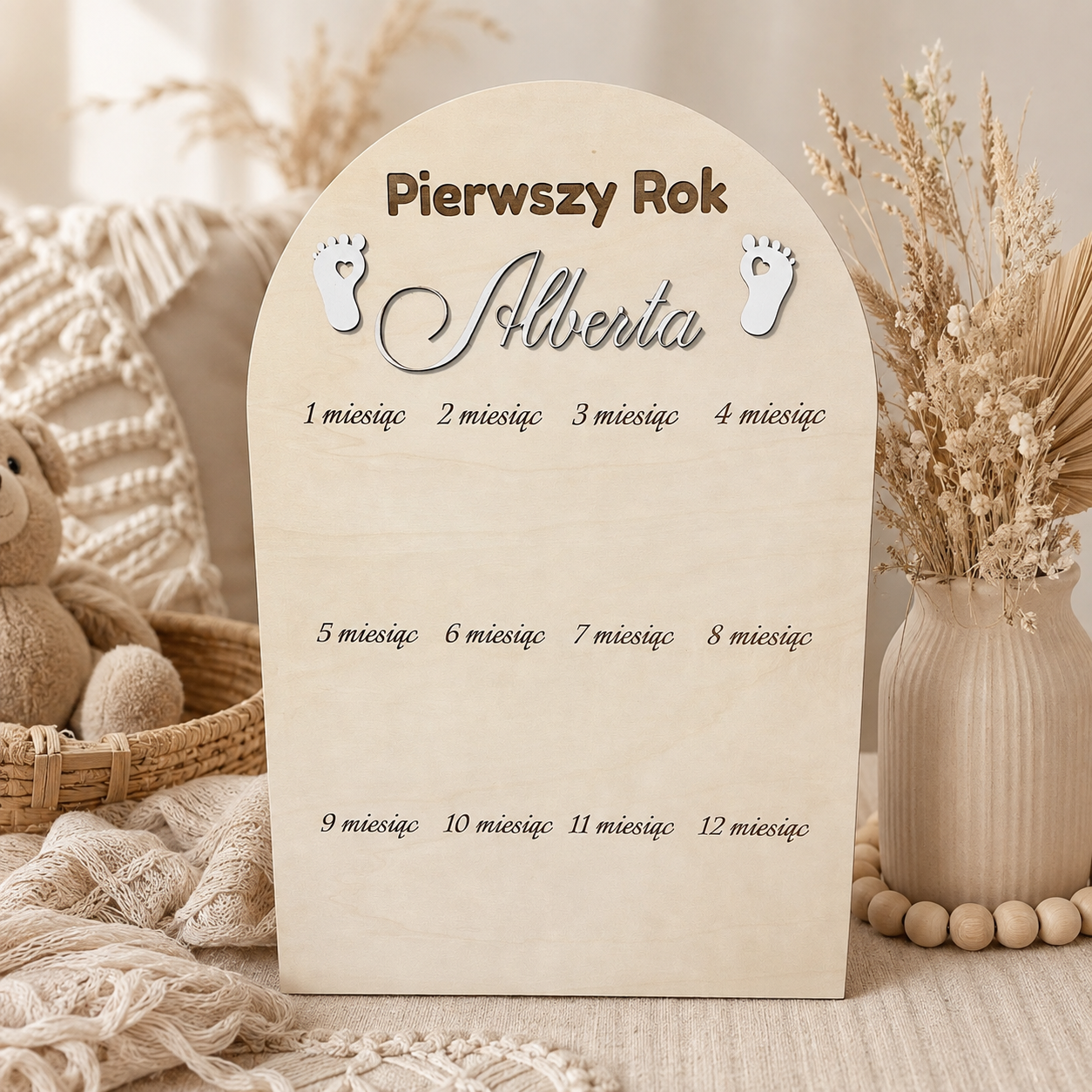 Personalizowana ramka na 12 zdjęć - pierwszy rok dziecka z imieniem
