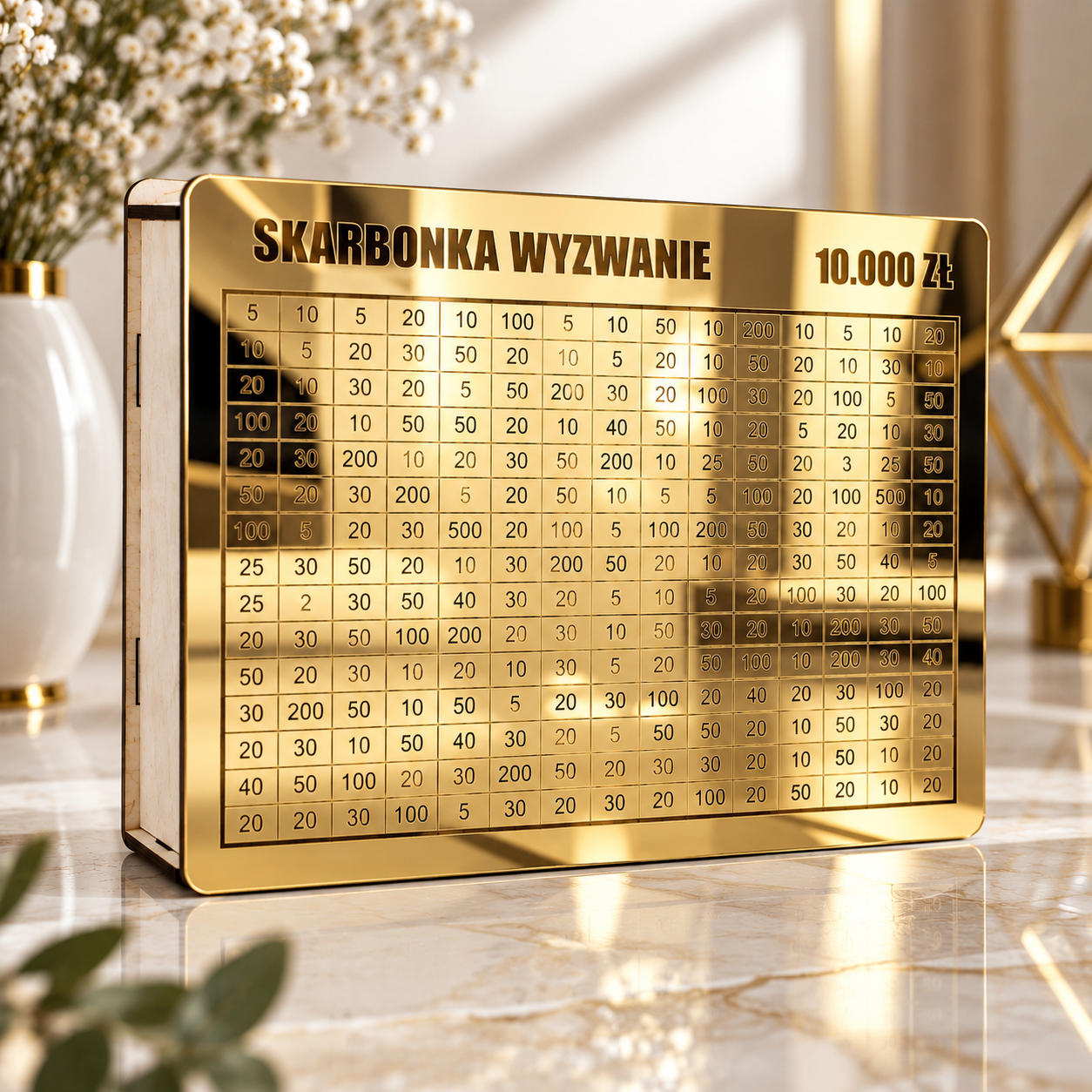 Lustrzana złota, skarbonka wykreślanka